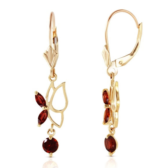 14K. SOLID GOLD BUTTERFLY EARRING WITH GARNETS